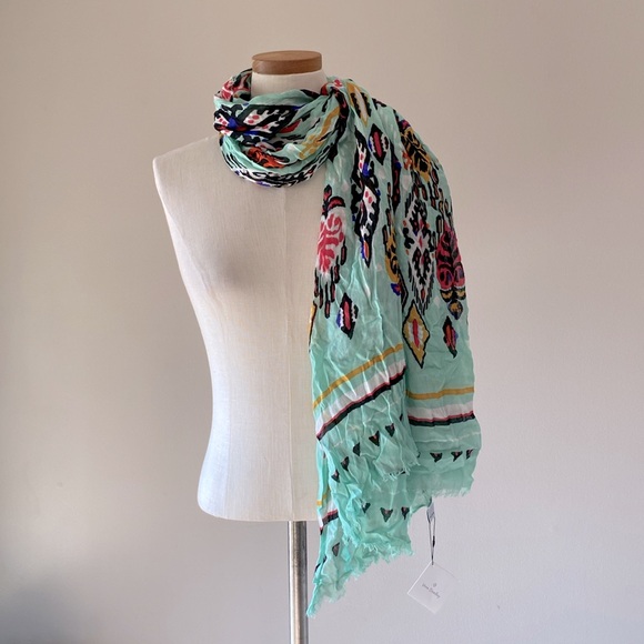 Vera Bradley soft fringe scarf Pueblo 💯 viscose multi color Aztec mint green - Picture 8 of 17